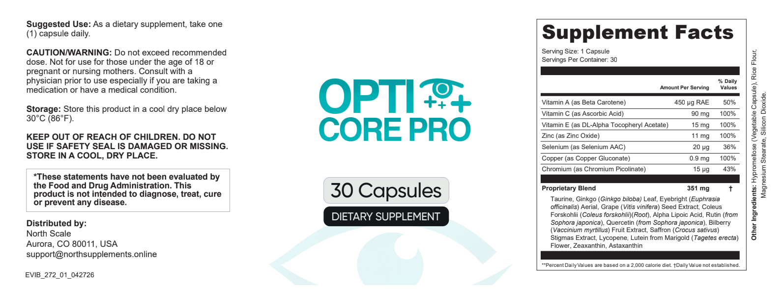 Opti Core Pro supplement label