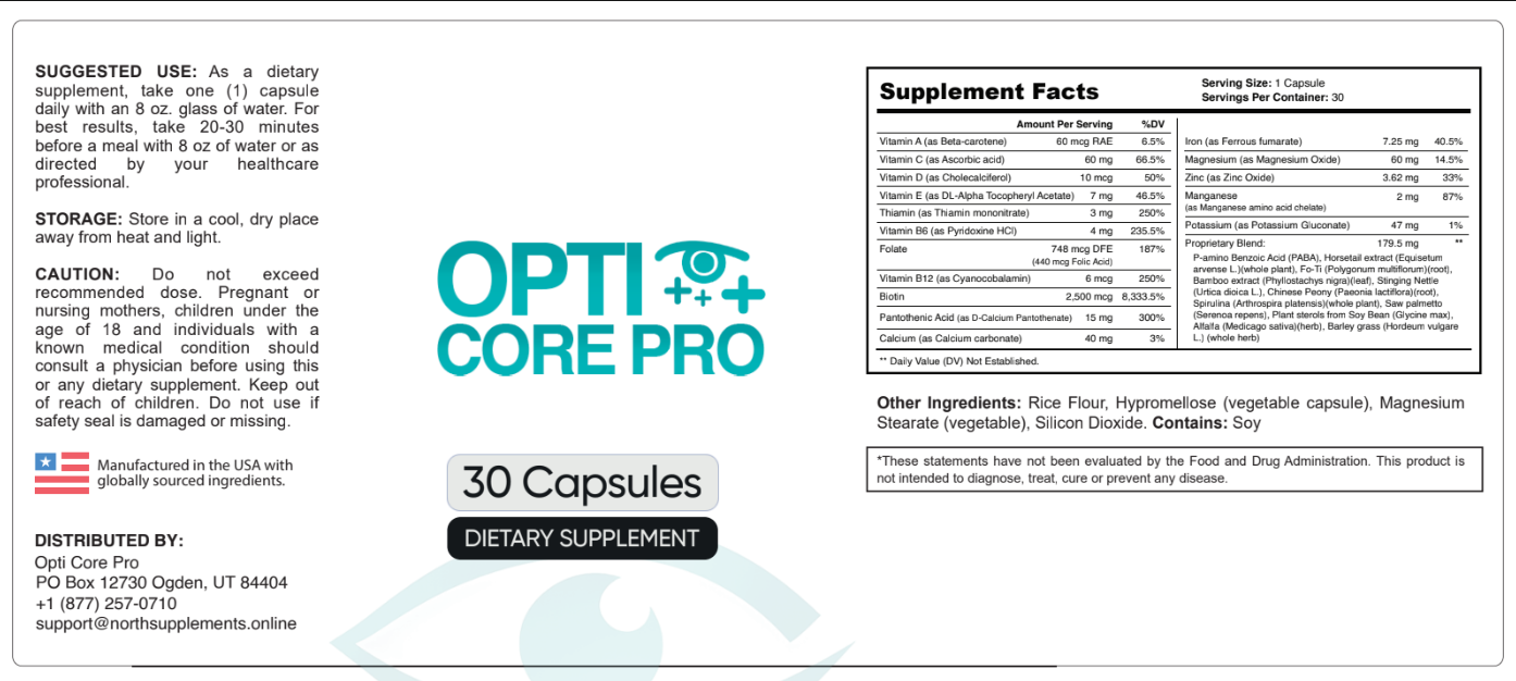 Opti Core Pro supplement label